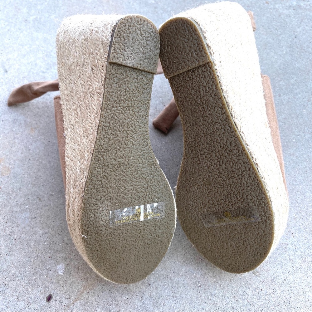 Brand New Taupe Peep Toe Espadrille Wedge Heels - Picture 7 of 7